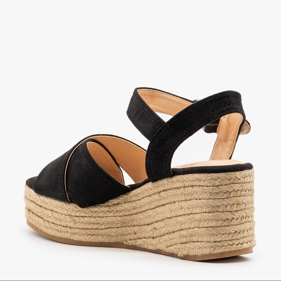 NEW‼️BLACK ESPADRILLE SANDALS WEDGE HEELS- shoe - Picture 4 of 4